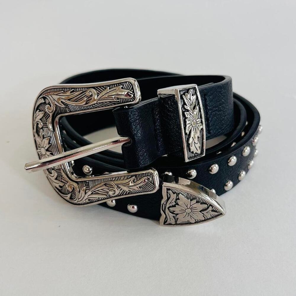 vintage style black american western studded design belt